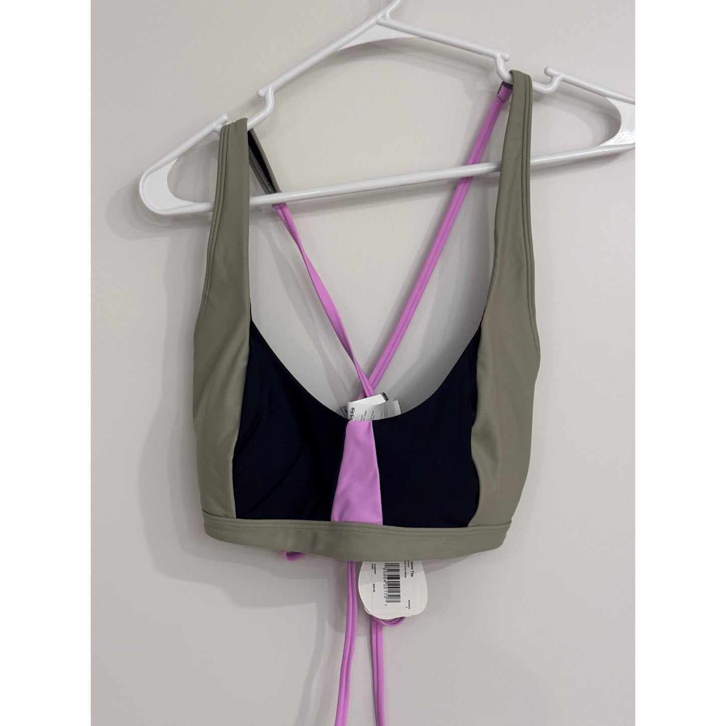 prAna Tulum Swim Top Large NWT Black Colorblock Crisscross Back UPF 50+