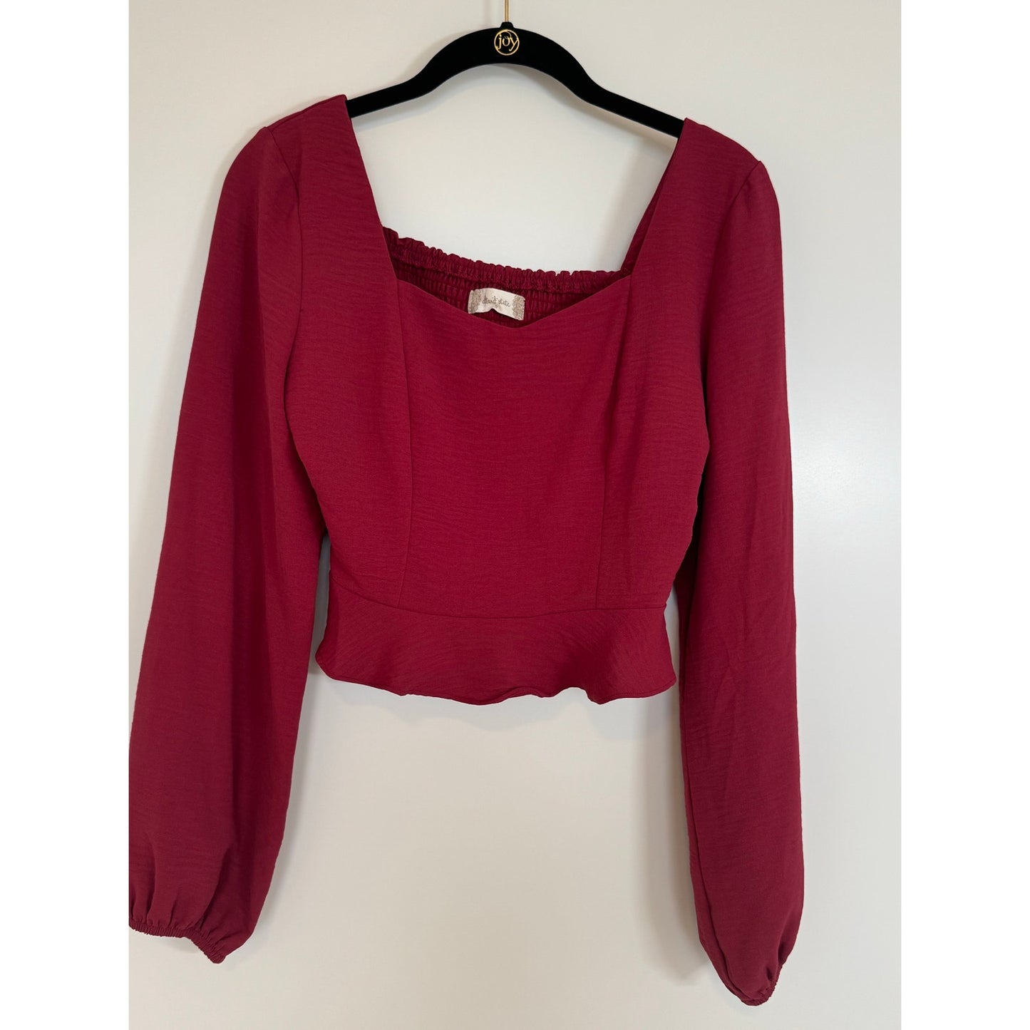 Altar’d State Long Sleeve Peplum Crop Top – Size Small – Red Wine Color