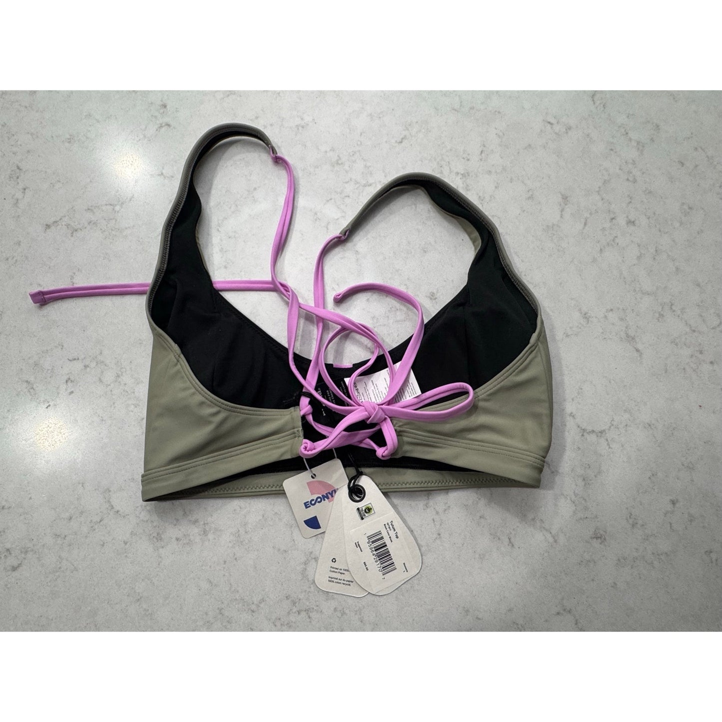 prAna Tulum Swim Top Large NWT Black Colorblock Crisscross Back UPF 50+