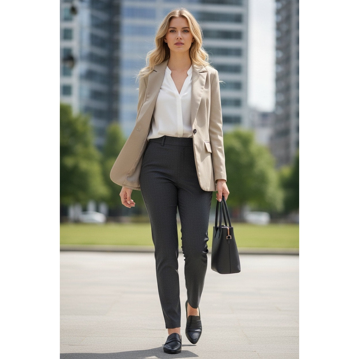 Neutral Blazer Cotton Minimalist One Button Jacket Large NEW