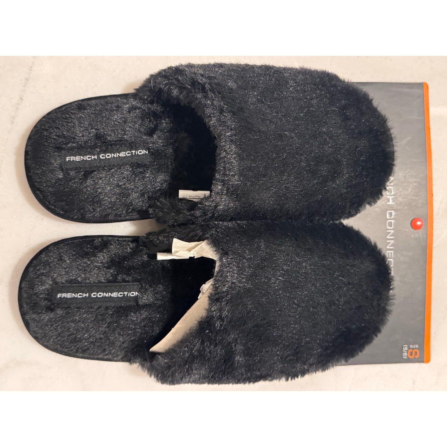 French Connection Women’s Mila Plush Slippers – Black | Size S (5-6) | NEW