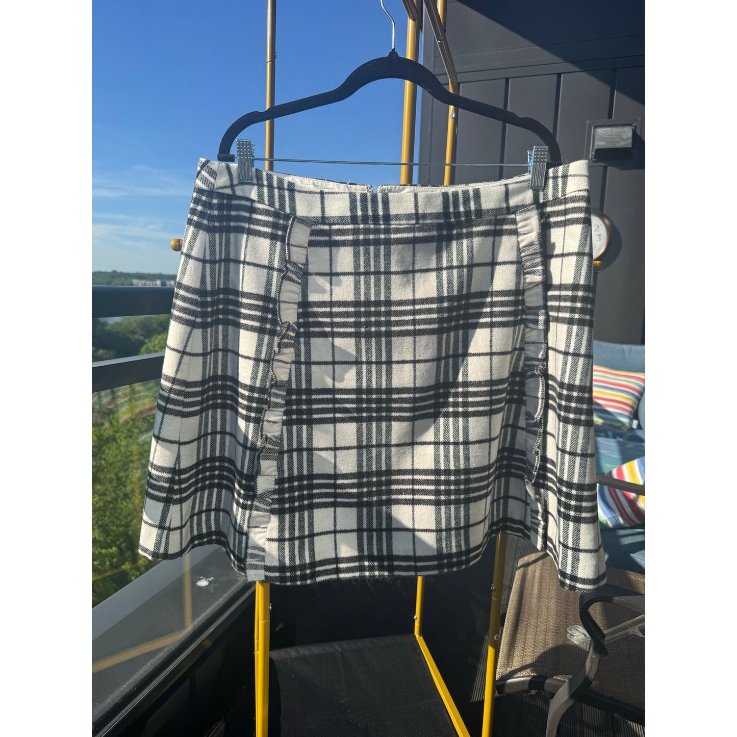 LOFT Black White Plaid Mini Skirt Wool Blend Satin Lined Size 16