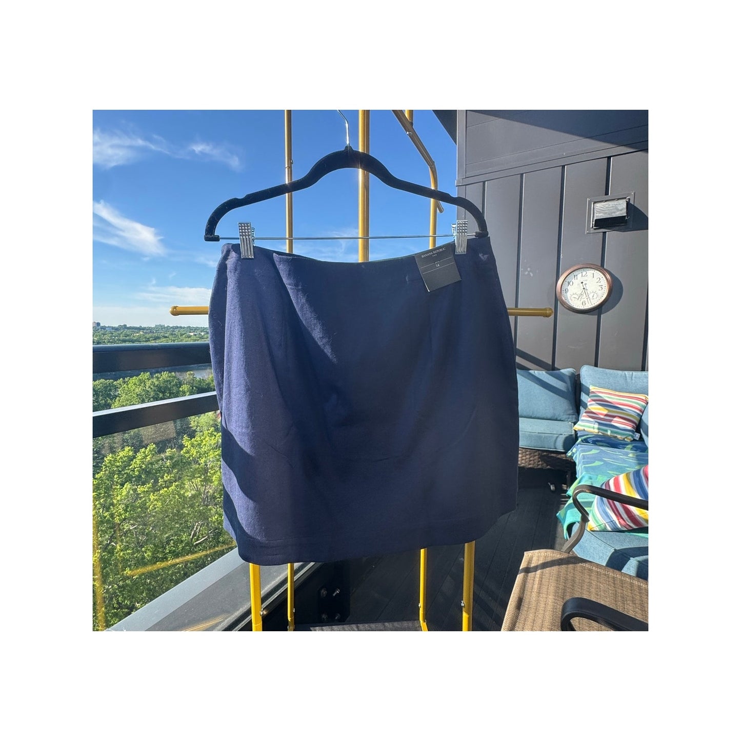 Banana Republic Linen Blend Navy Button Front Mini Skirt NEW Size 14