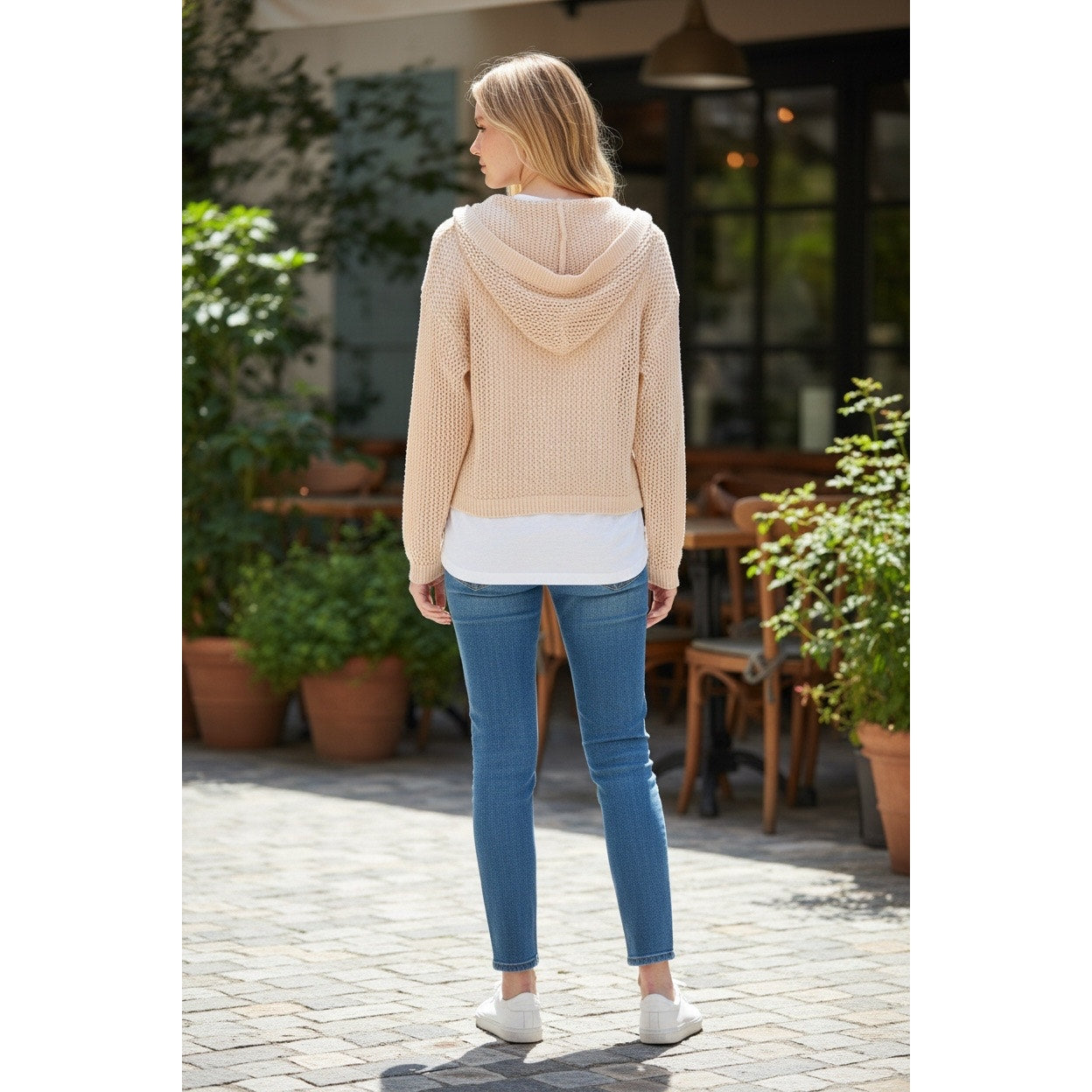 Pink Rose Zip-Up Hoodie Sweater | Size Large NEW | Sun Bleached Melon