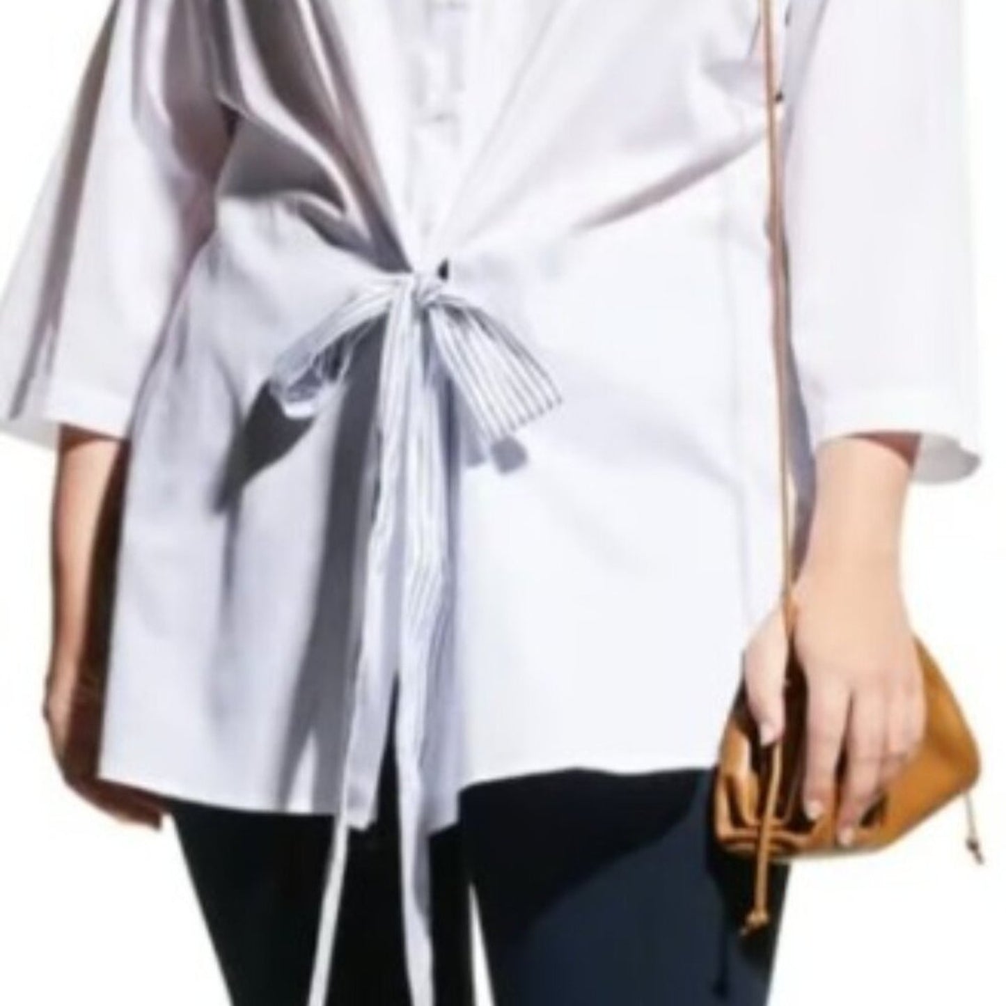 Harshman Mariel Tunic  White w/ Blue Stripe Belt | Size Large NWT