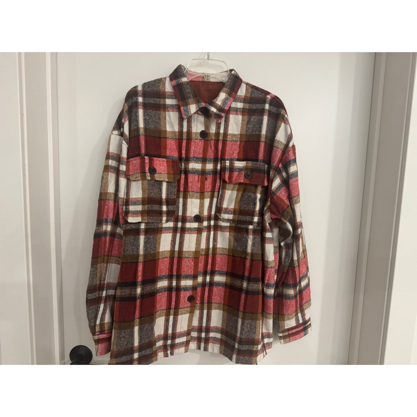 Cupshe Plaid Oversized Shacket Jacket NEW Button Front Pocket Shirt Jacket Large
