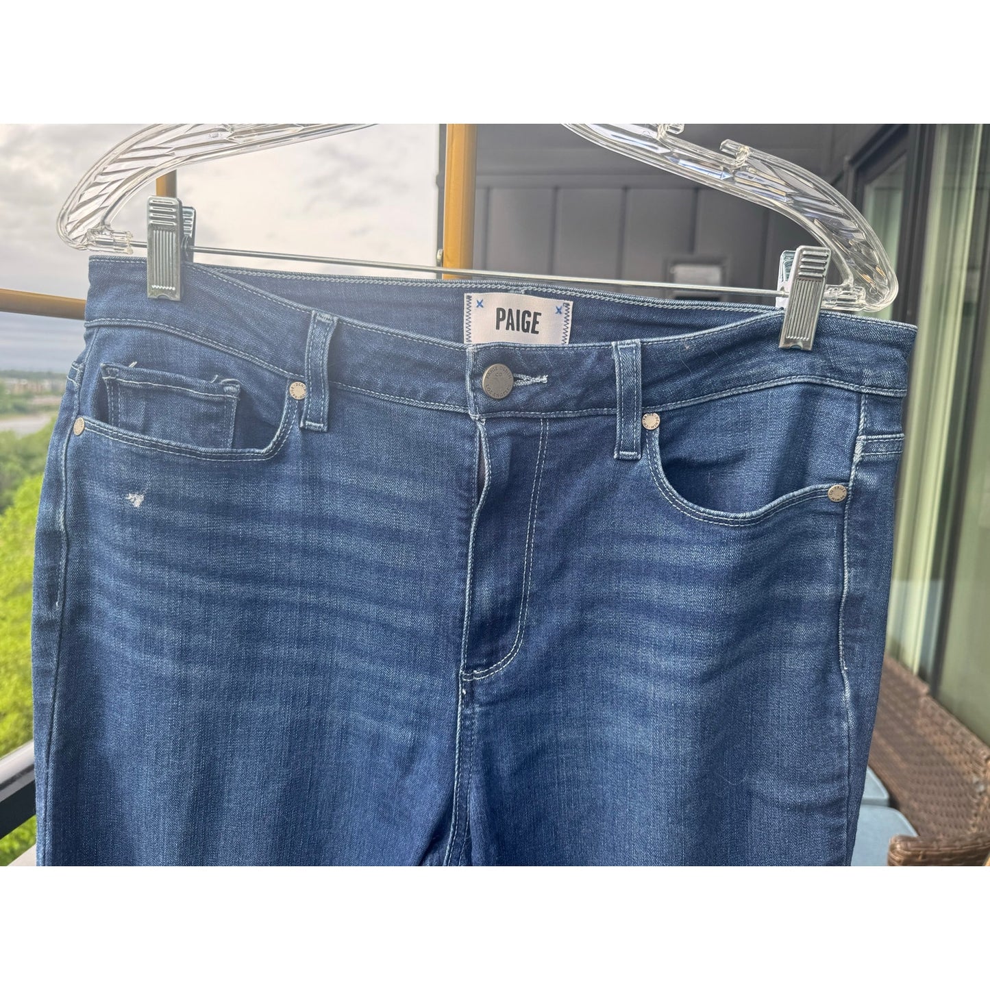 PAIGE Jacqueline Straight Raw Hem Jeans Size 32 Dark Wash Denim
