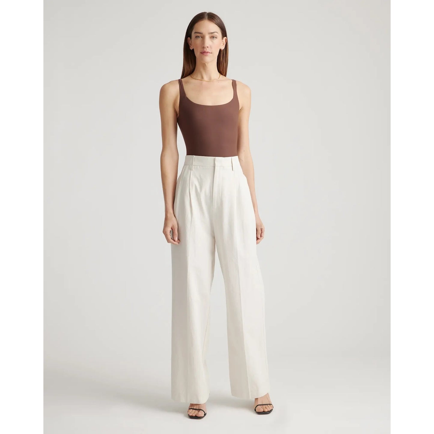 Quince Second Skin Square Neck Tank Bodysuit Brown Medium NEW
