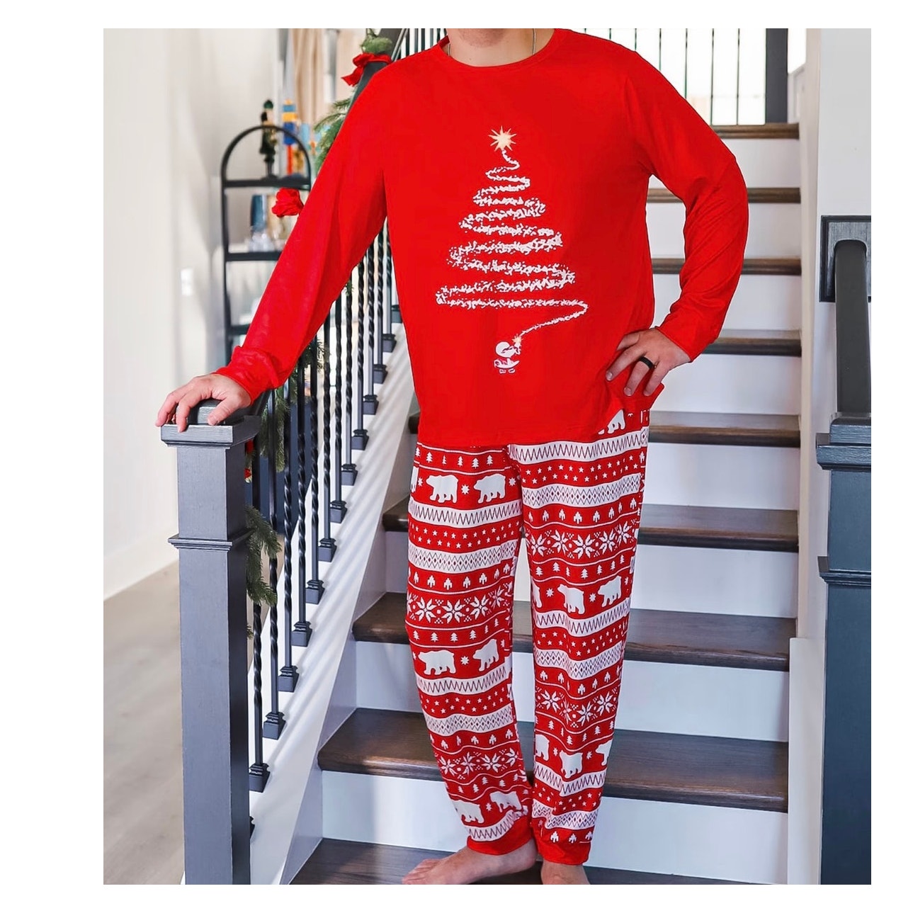 Cupshe Christmas Pajama Set Red Holiday Tree Print Men’s Small Women’s Medium NWT