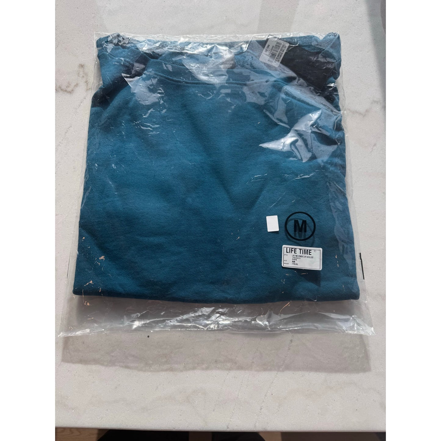 Life Time Women’s Off-Shoulder Crewneck Sweatshirt – Teal | Size Medium | NEW