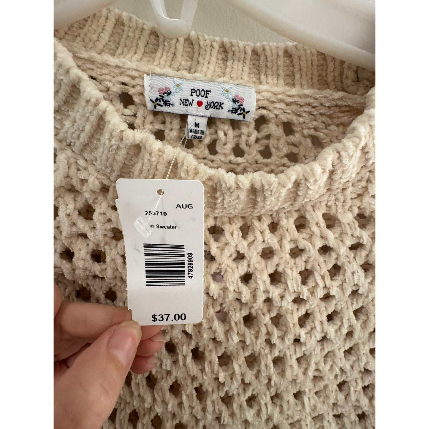 Poof New York Cropped Sweater | Cream | Size Medium NWT