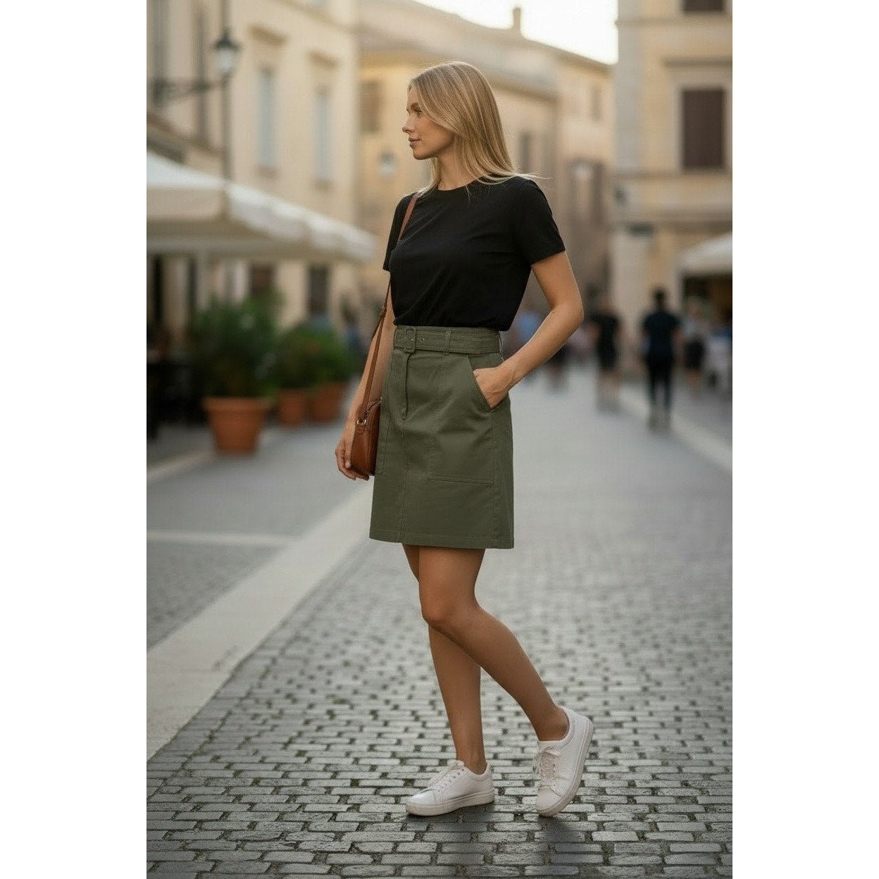 Banana Republic Belted Painter Skirt Size 14 Olive Green Utility Mini Cotton Lyocell