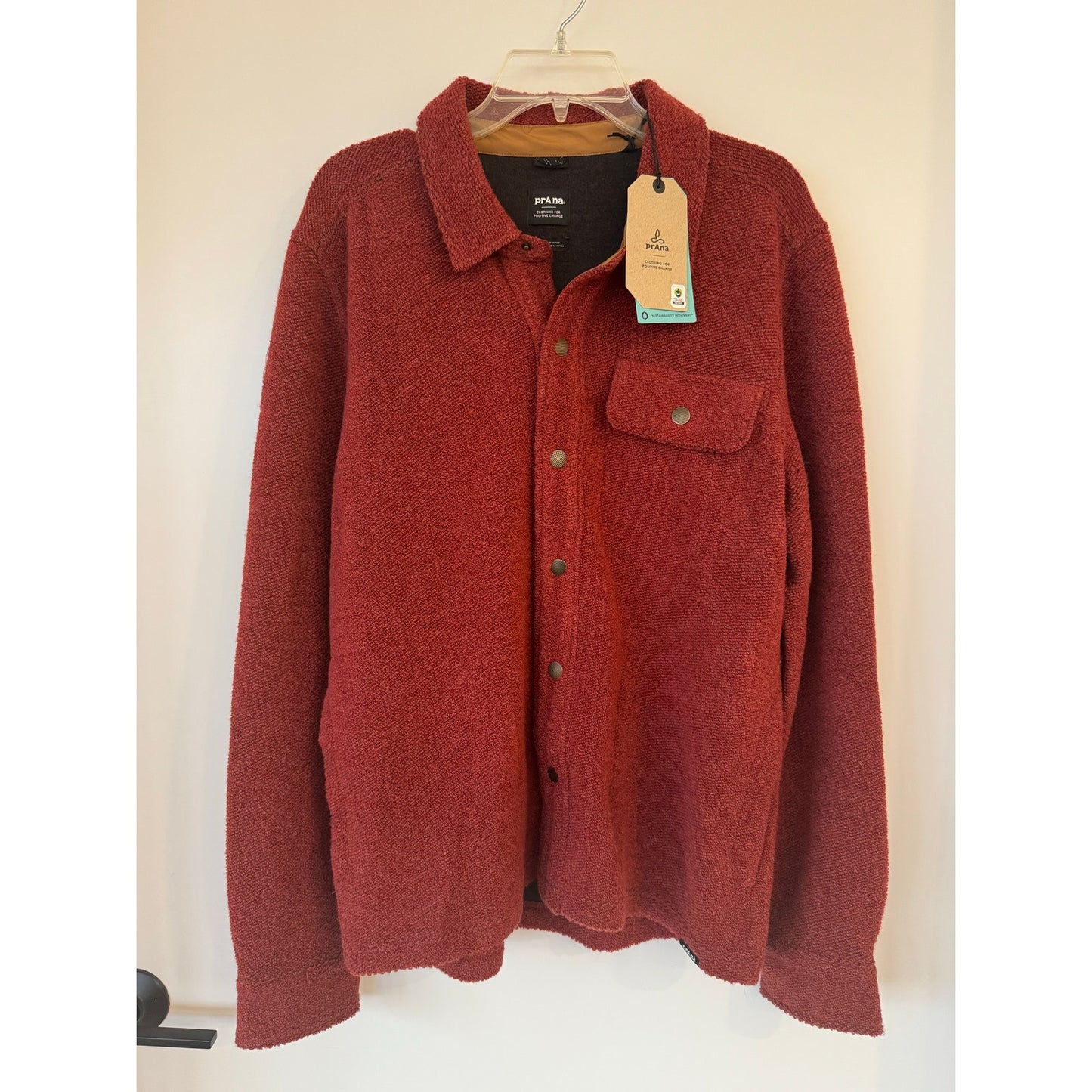 prAna IncrediWool Overshirt Men's Medium Rust Heather | NEW
