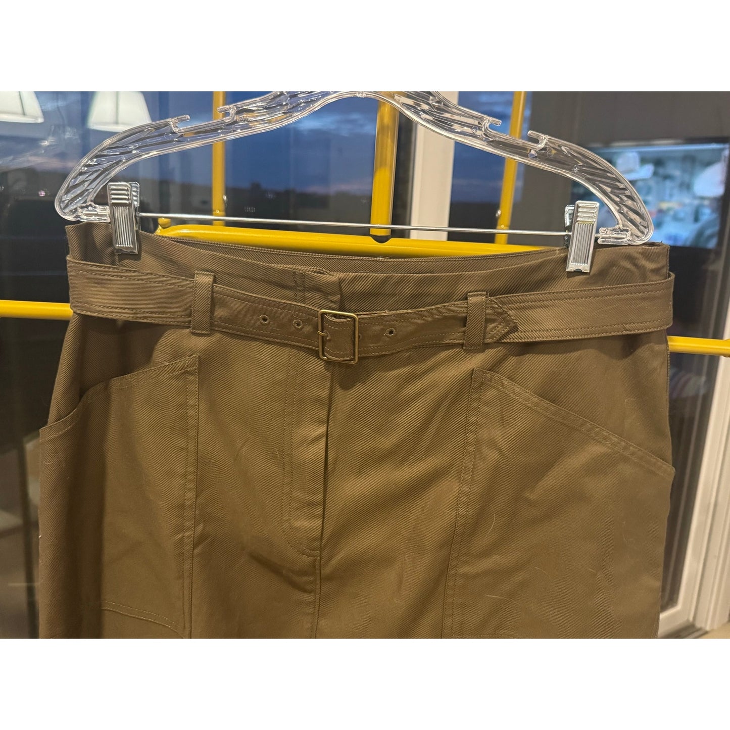Banana Republic Belted Painter Skirt Size 14 Olive Green Utility Mini Cotton Lyocell