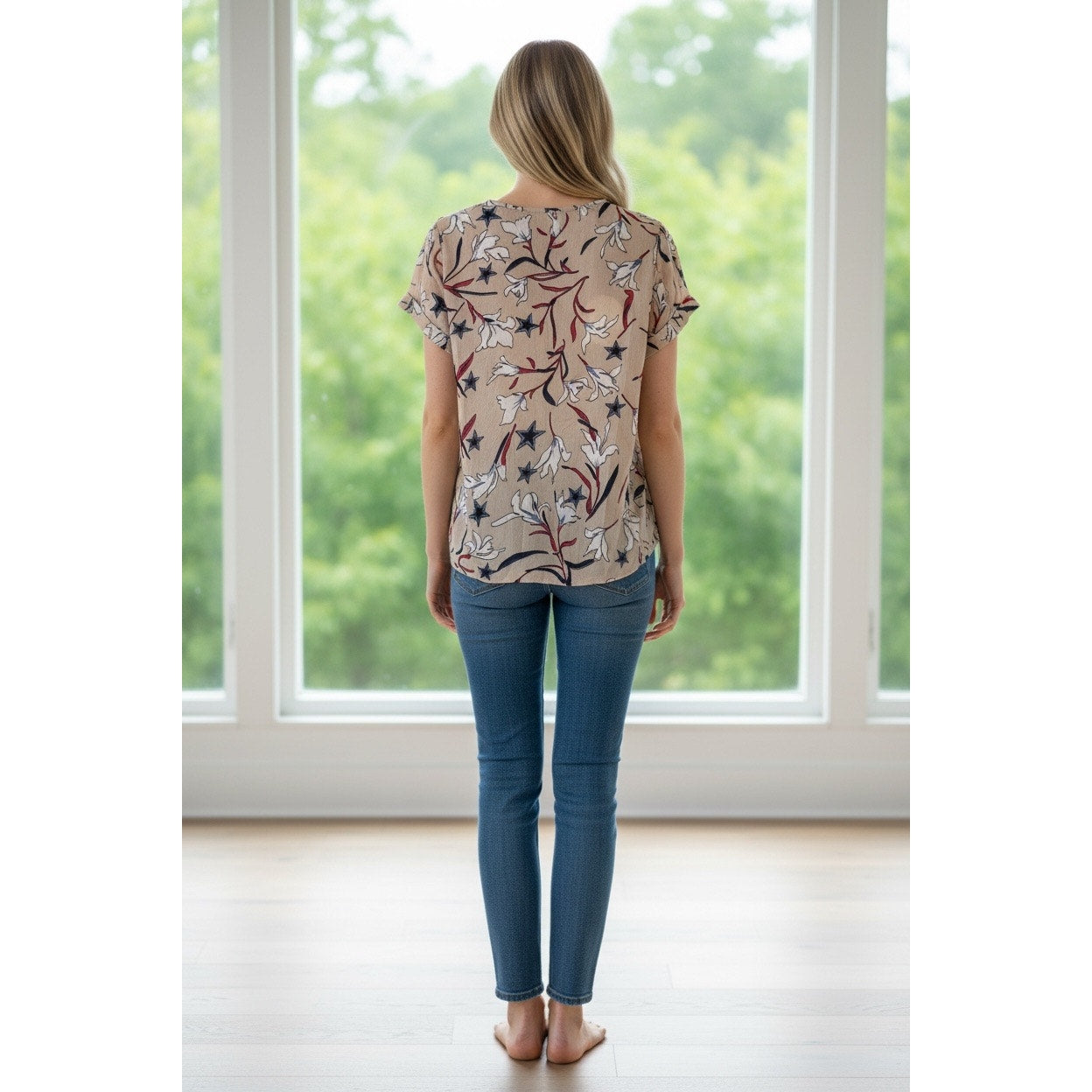 Hayden LA Ivory Mix Floral Star Print Tie Front Blouse | Size Medium | High Low
