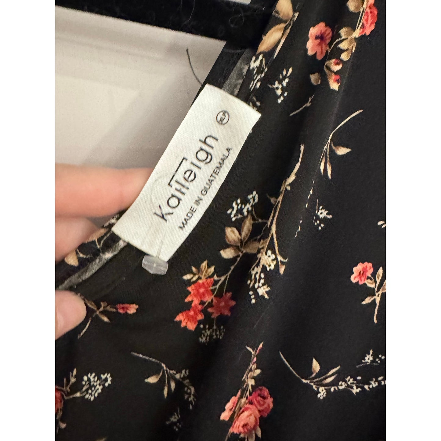 Kaileigh Kaela Floral Faux Wrap Dress XL Black Pink Fit & Flare Flutter Sleeve NEW