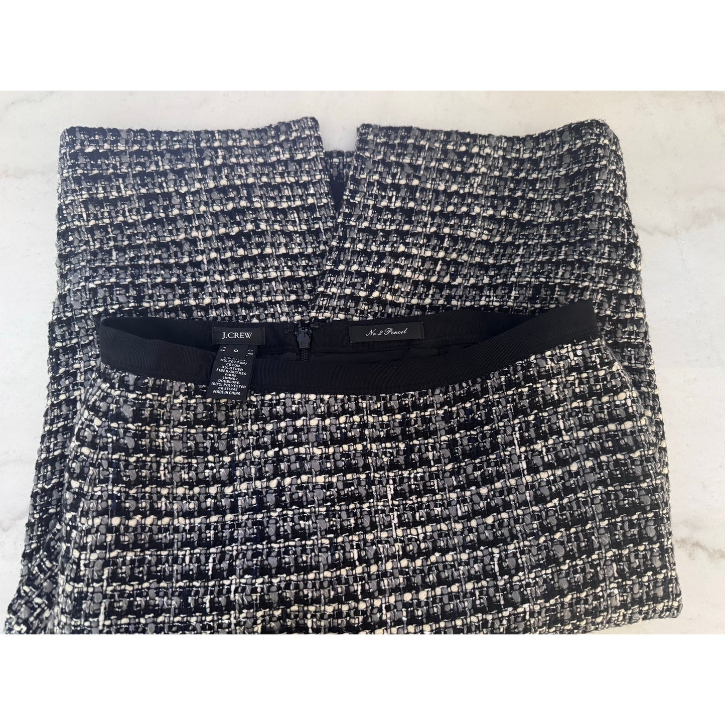 J.Crew No. 2 Pencil Skirt Tweed Black White Size 0 Work Classic