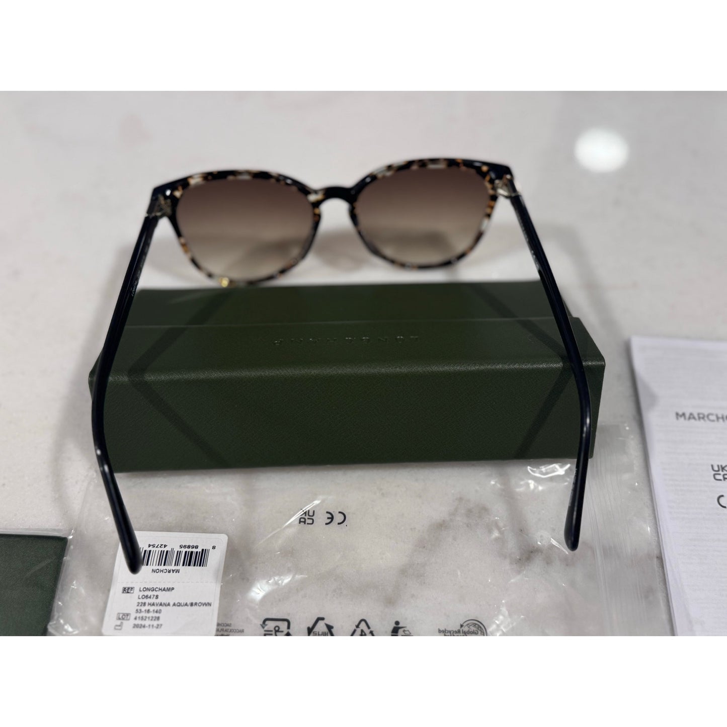 Longchamp Tortoise Round Sunglasses Brown Gradient Lens w Case NEW