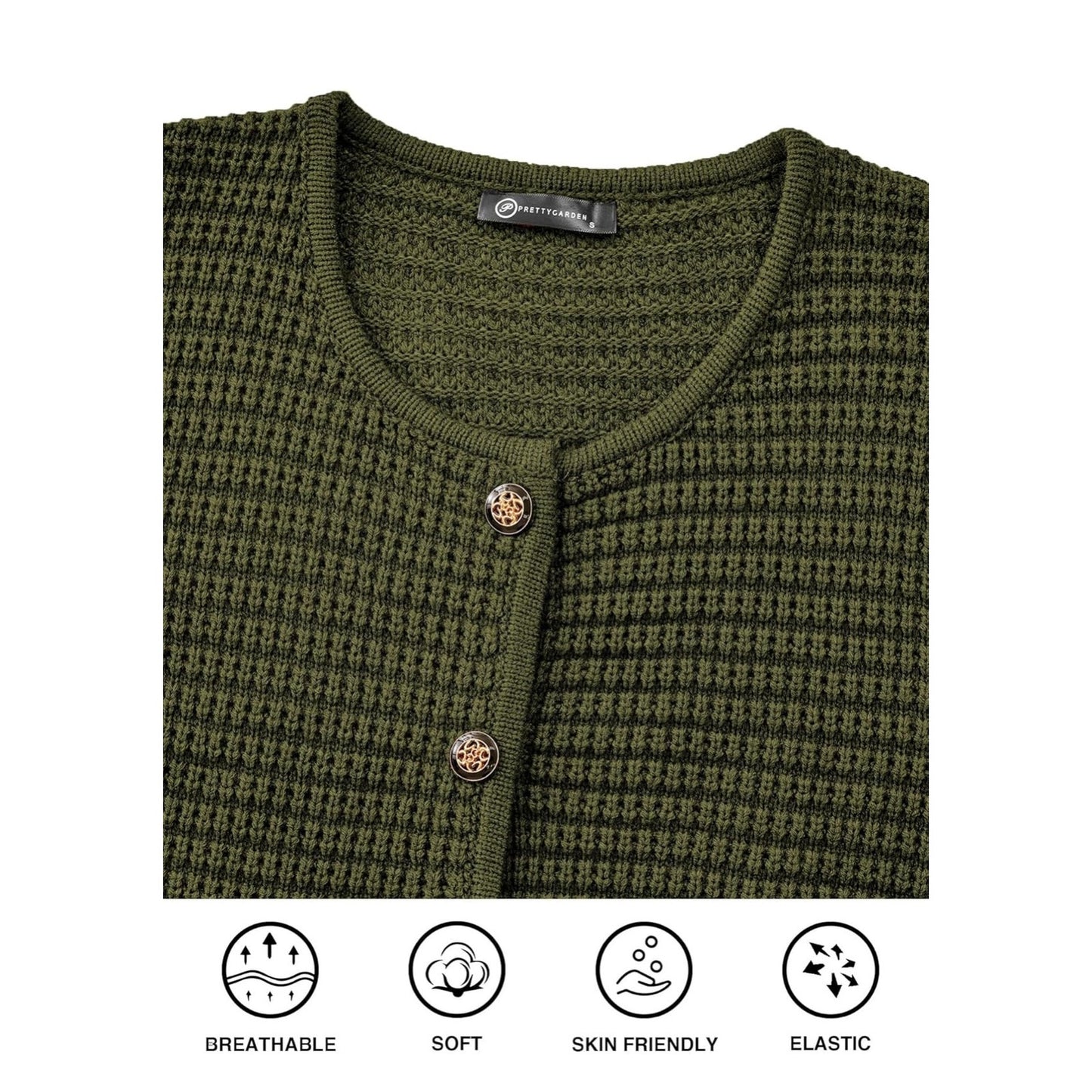 PRETTYGARDEN Army Green Knit Cardigan Sweater Women’s Size L Button Front Pocket