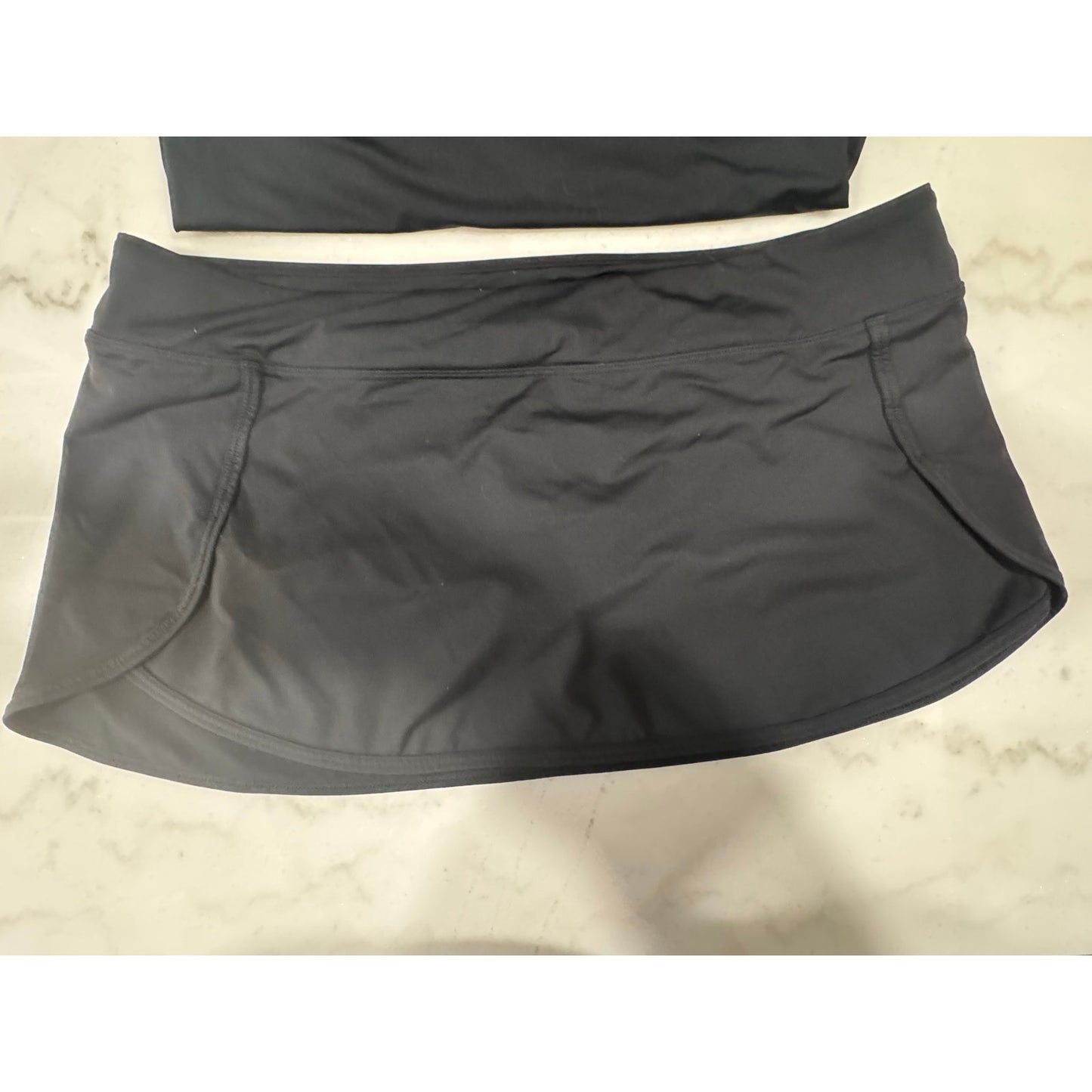 Athleta Black Tankini + Swim Skirt Set | Bra Sized 38D DD Halter Swimwear XL
