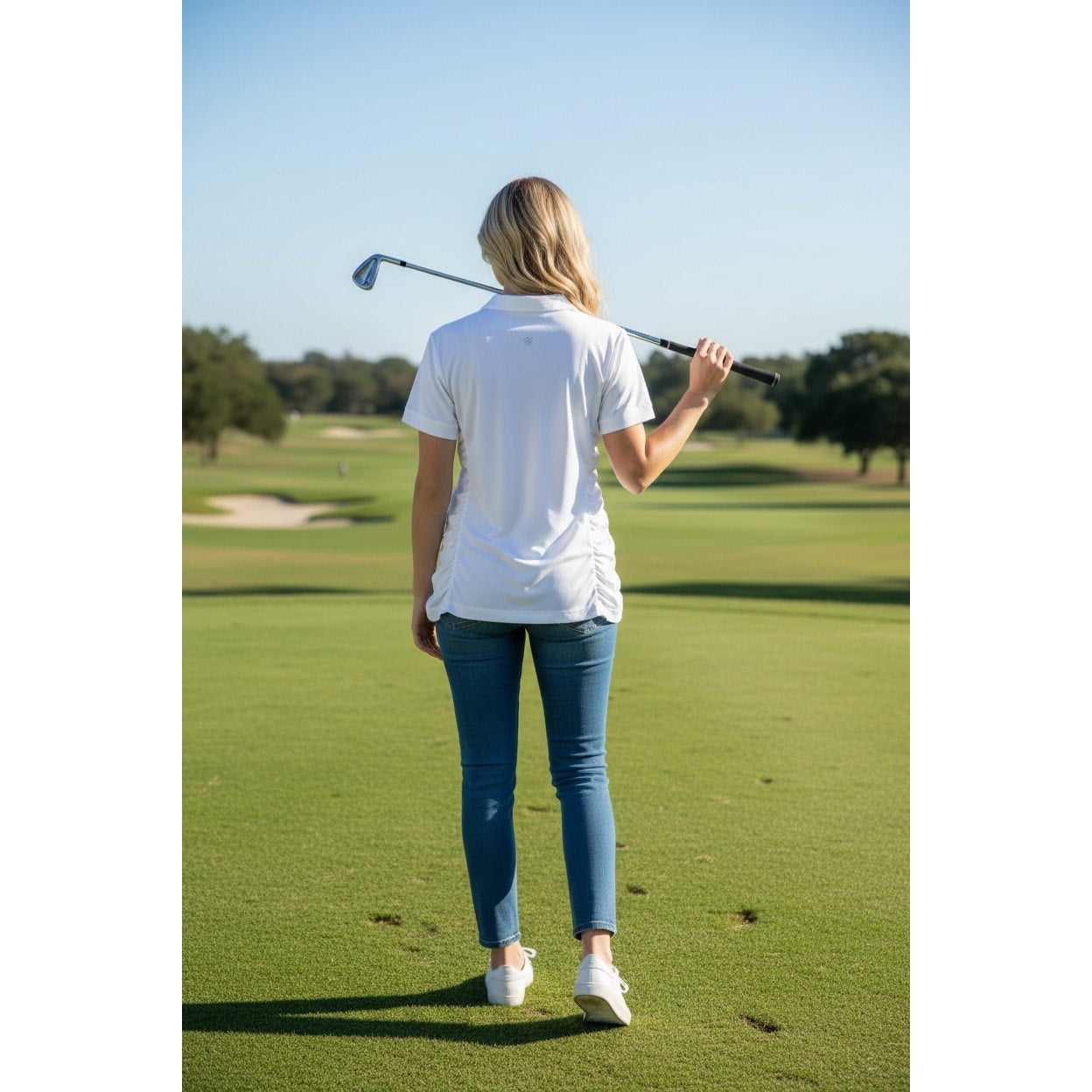 Athleta Birdie Polo White Ruched Golf Tennis Top XL Performance Shirt