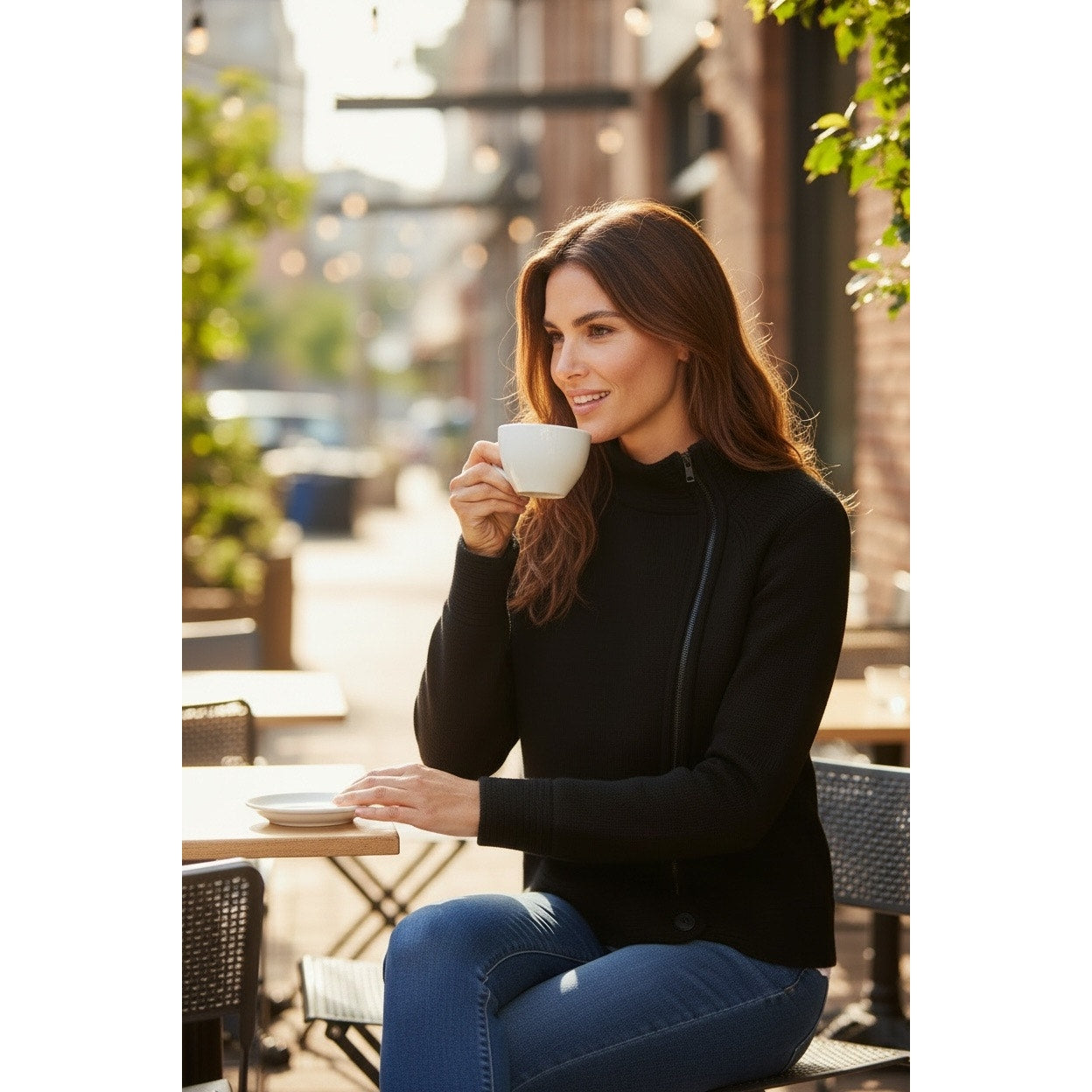 White House Black Market Black Knit Zip Sweater | X-Small | Asymmetrical Zip