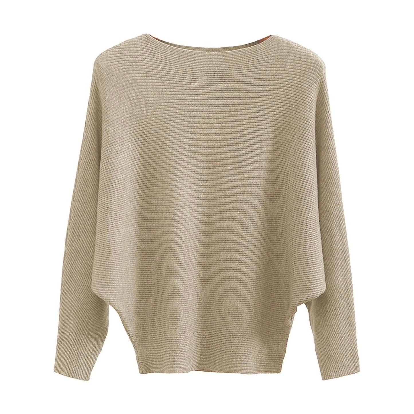 GABERLY Tan Boat Neck Batwing Dolman Ribbed Knit Oversized Sweater One Size NEW