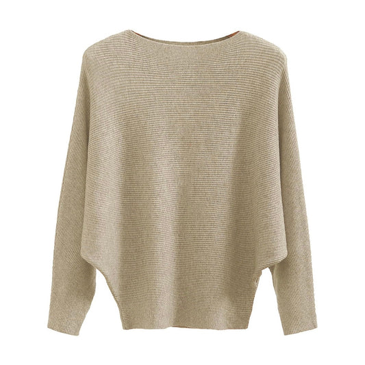 GABERLY Tan Boat Neck Batwing Dolman Ribbed Knit Oversized Sweater One Size NEW