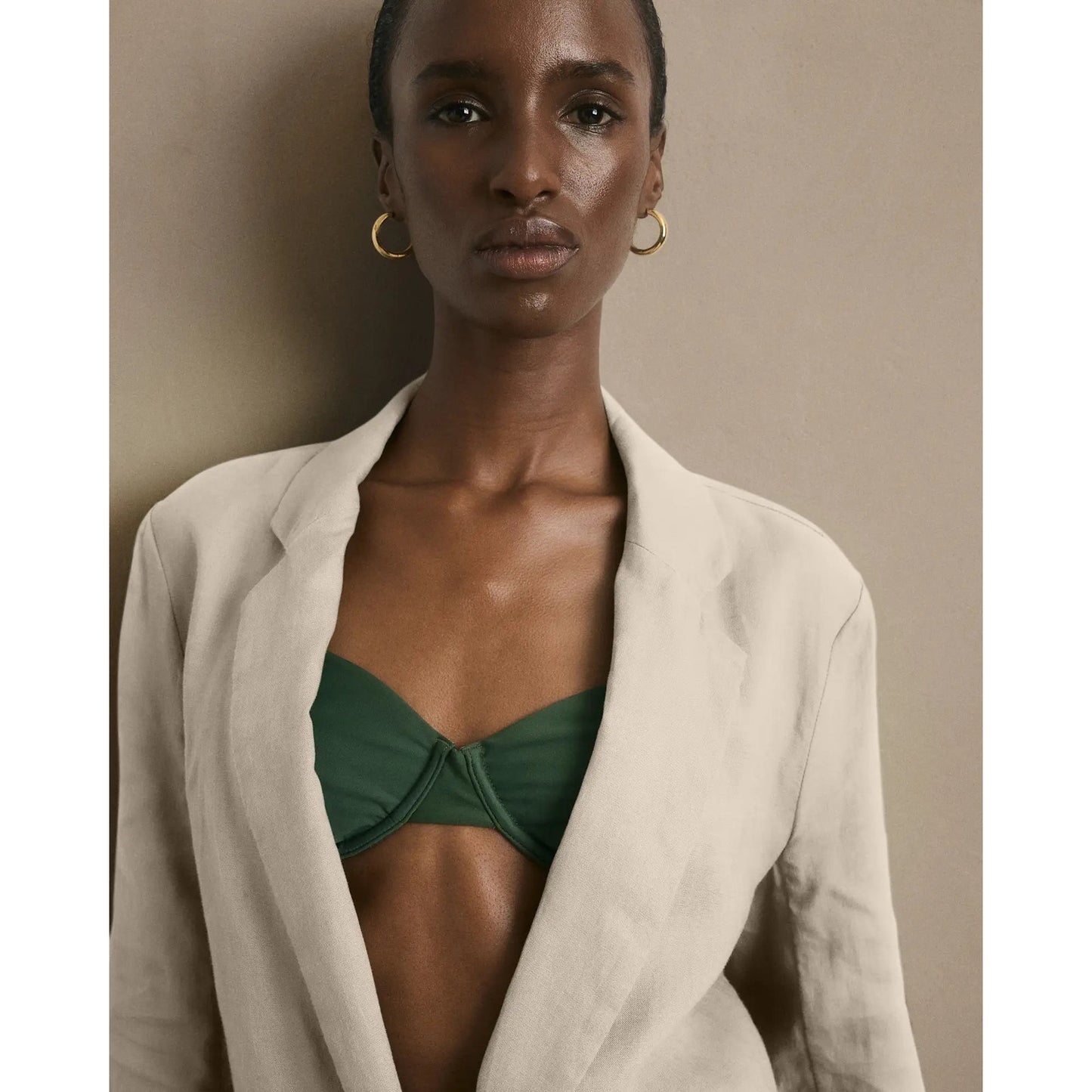 Quince Italian Demi Bikini Top Green Large NEW Underwire Swim Top