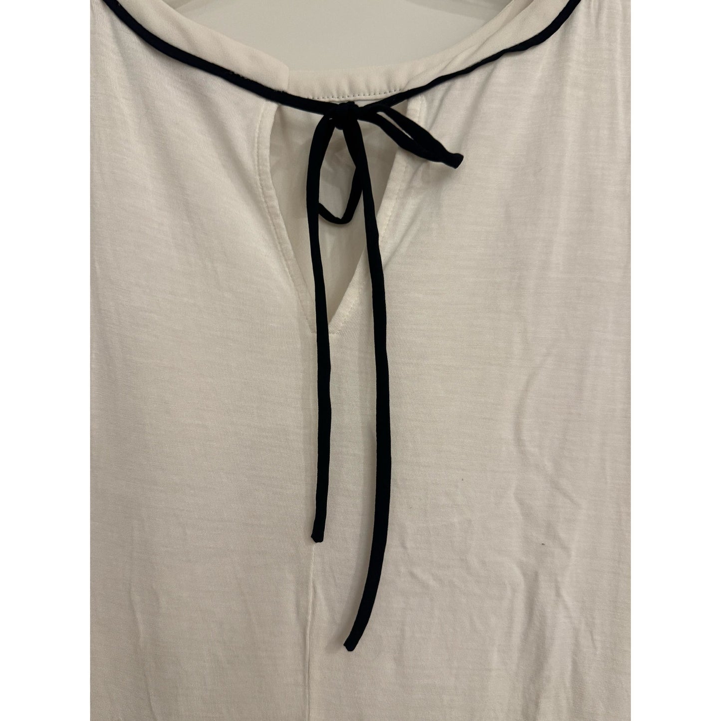 LOFT Contrast Trim Sleeveless Blouse | White Black Tie Neck Top | Size Large