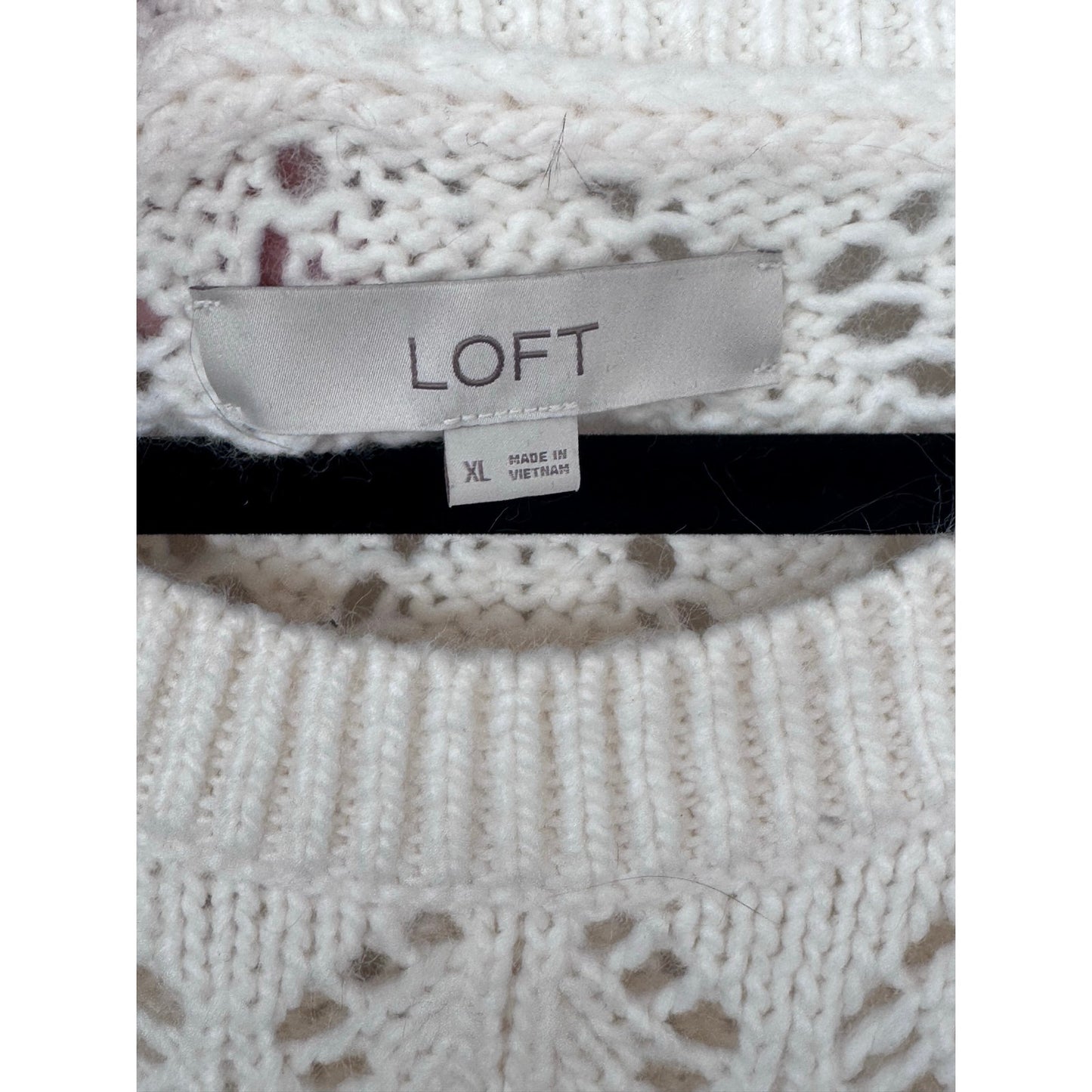 LOFT Pointelle Knit Sweater XL Cream Scalloped Hem Soft Lightweight Pullover
