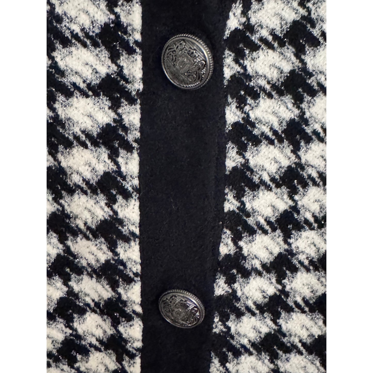 LOFT Shimmer Houndstooth Sweater Jacket Cardigan Black White Large