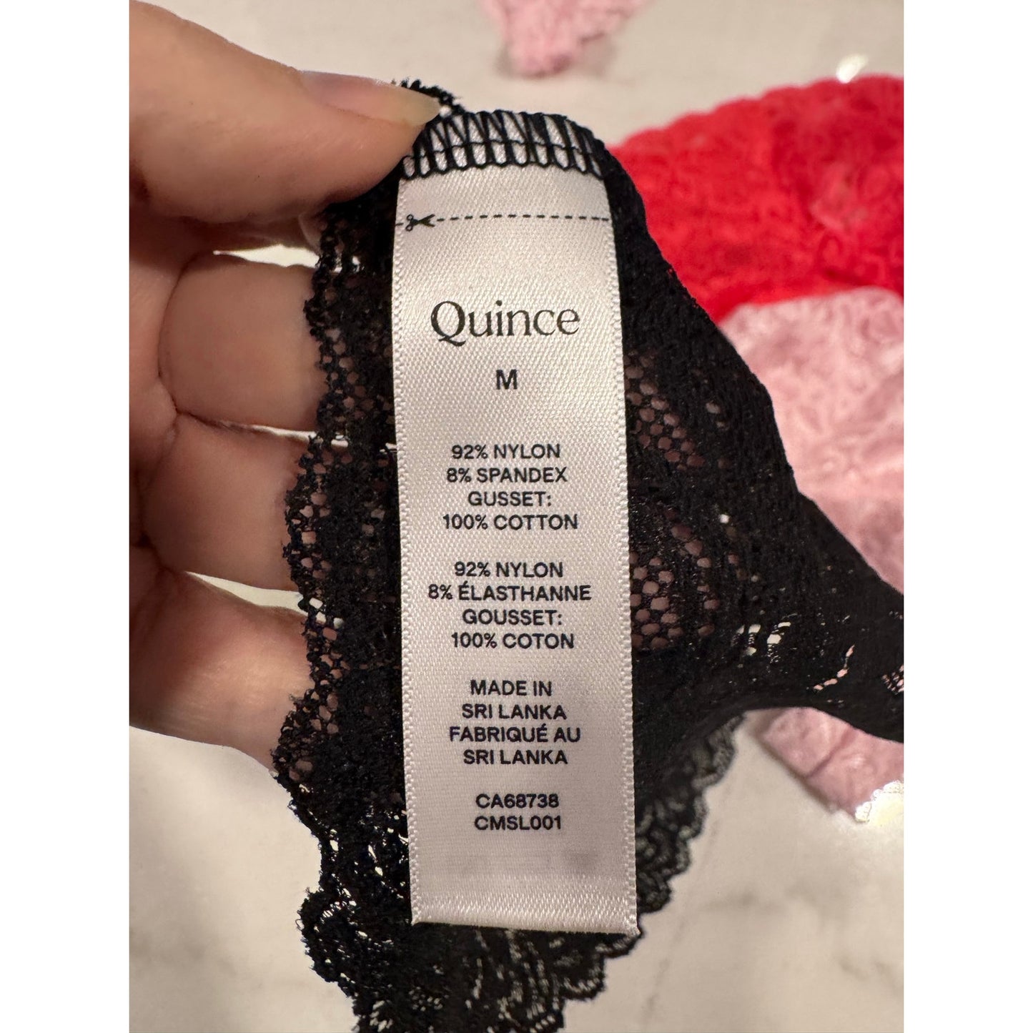 Quince Stretch Lace Thong Underwear 6-Pack Medium Black Pink Ruby NEW