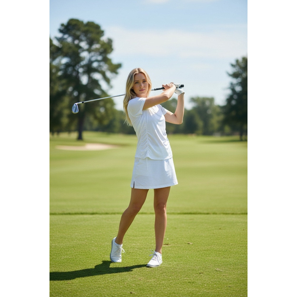 Athleta Birdie Polo White Ruched Golf Tennis Top XL Performance Shirt