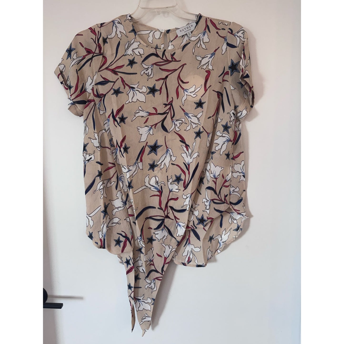 Hayden LA Ivory Mix Floral Star Print Tie Front Blouse | Size Medium