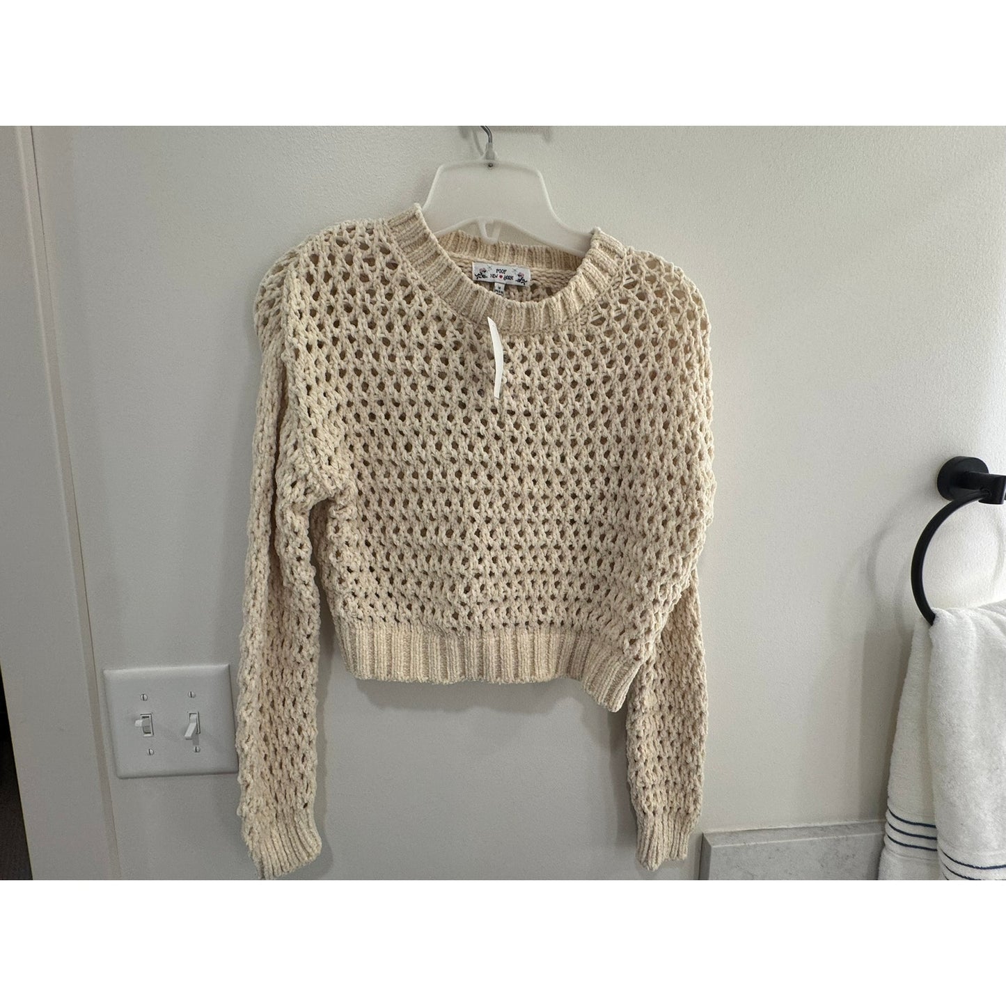 Poof New York Cropped Sweater | Cream | Size Medium NWT