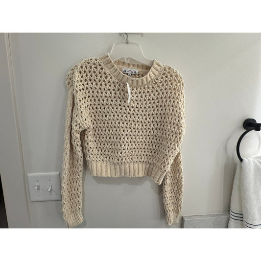 Poof New York Cropped Sweater | Cream | Size Medium NWT