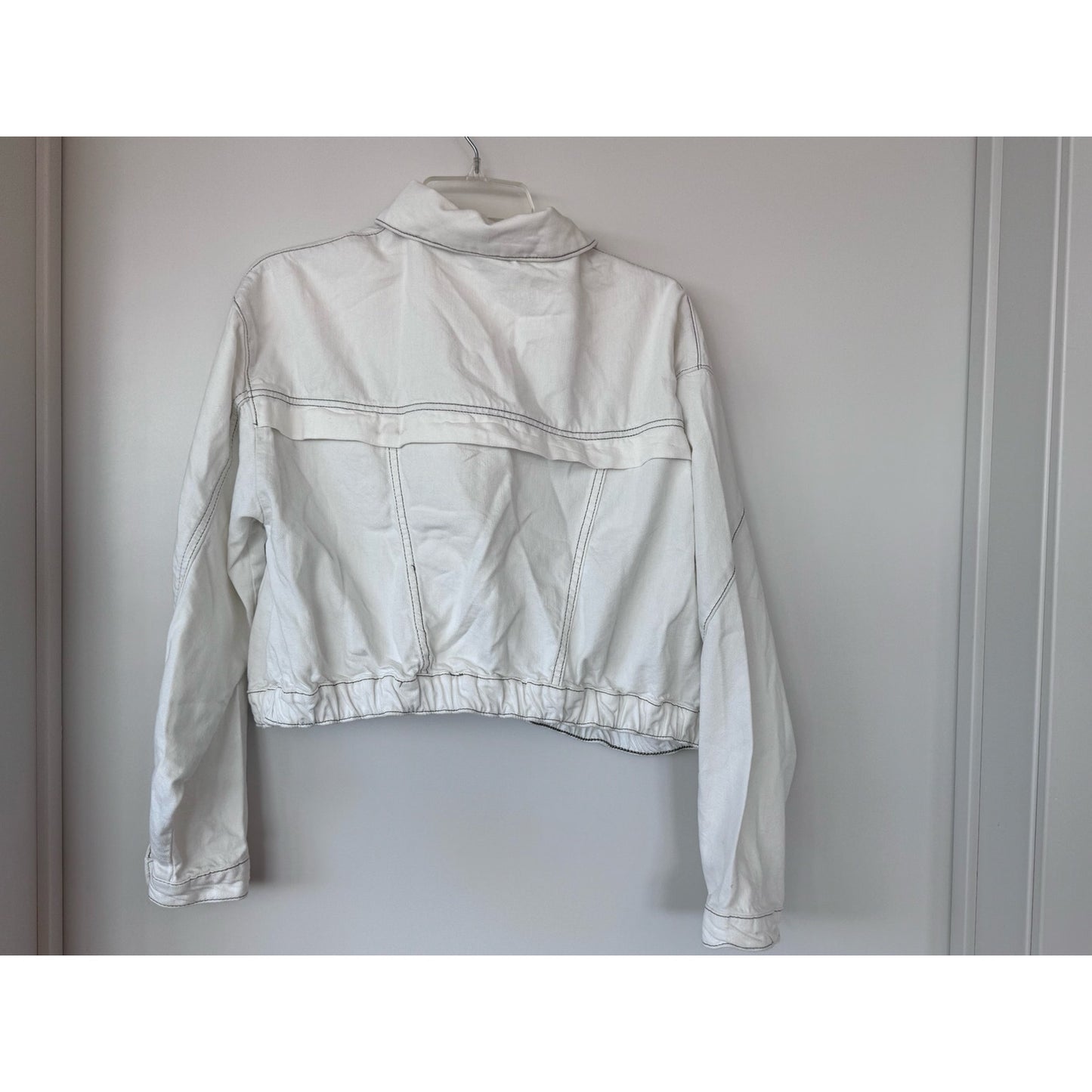 We The Free Pilcro Cropped Bomber Jacket White Asymmetrical Zip Medium NEW