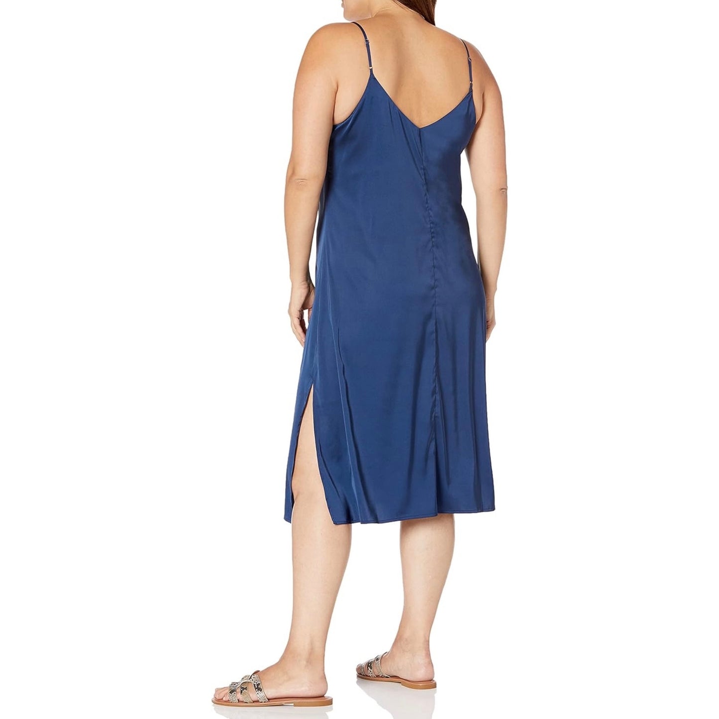 The Drop Ana Silky V-Neck Midi Slip Dress Navy XXL NEW
