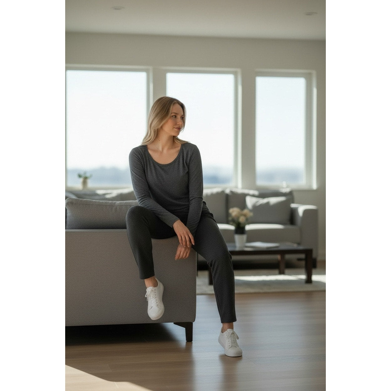 Express Supersoft Double Layer Fitted Long Sleeve Tee Gray | Large NEW