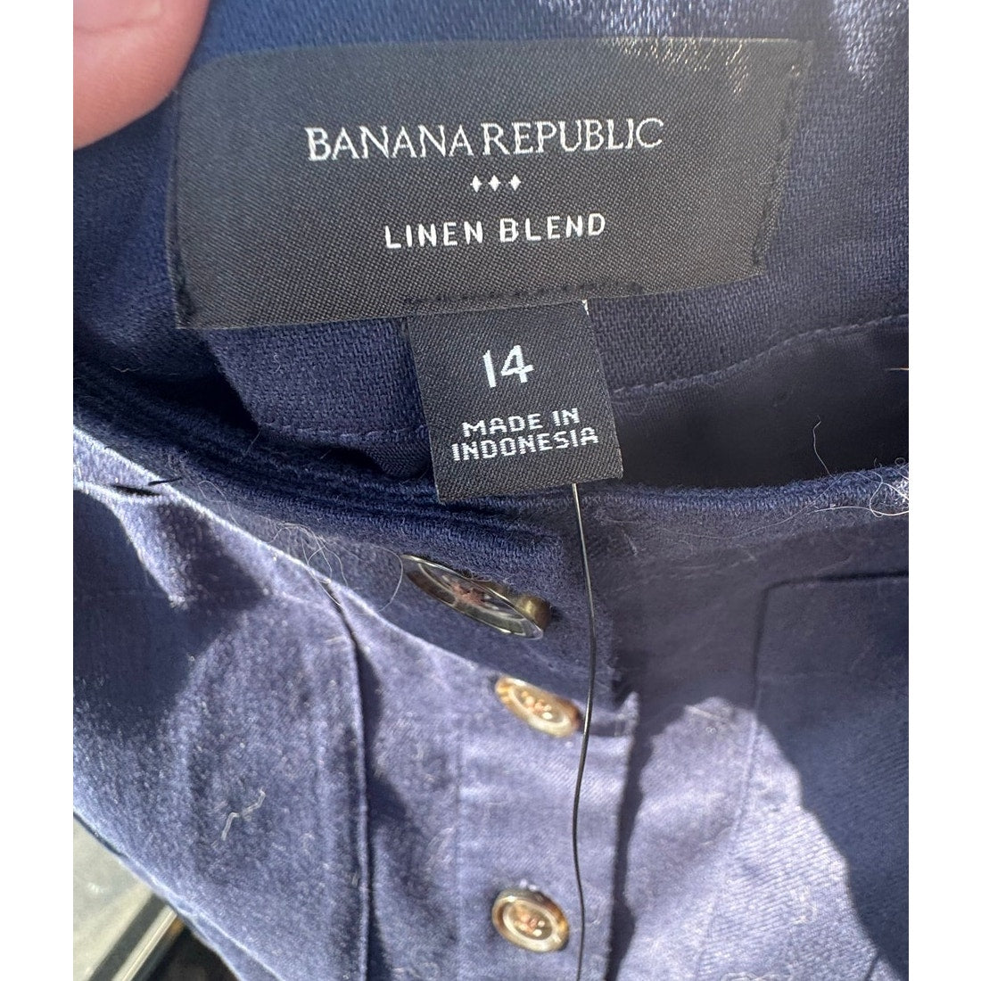 Banana Republic Linen Blend Navy Button Front Mini Skirt NEW Size 14
