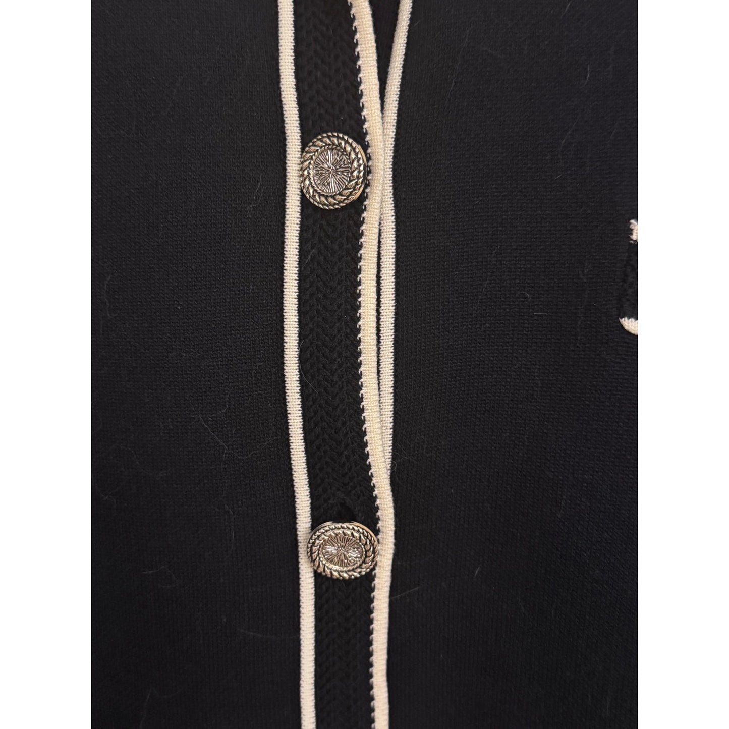 Knit Mix Frenchy Black Contrast Trim Cardigan Women’s XL Gold Button Parisian Chic Sweater