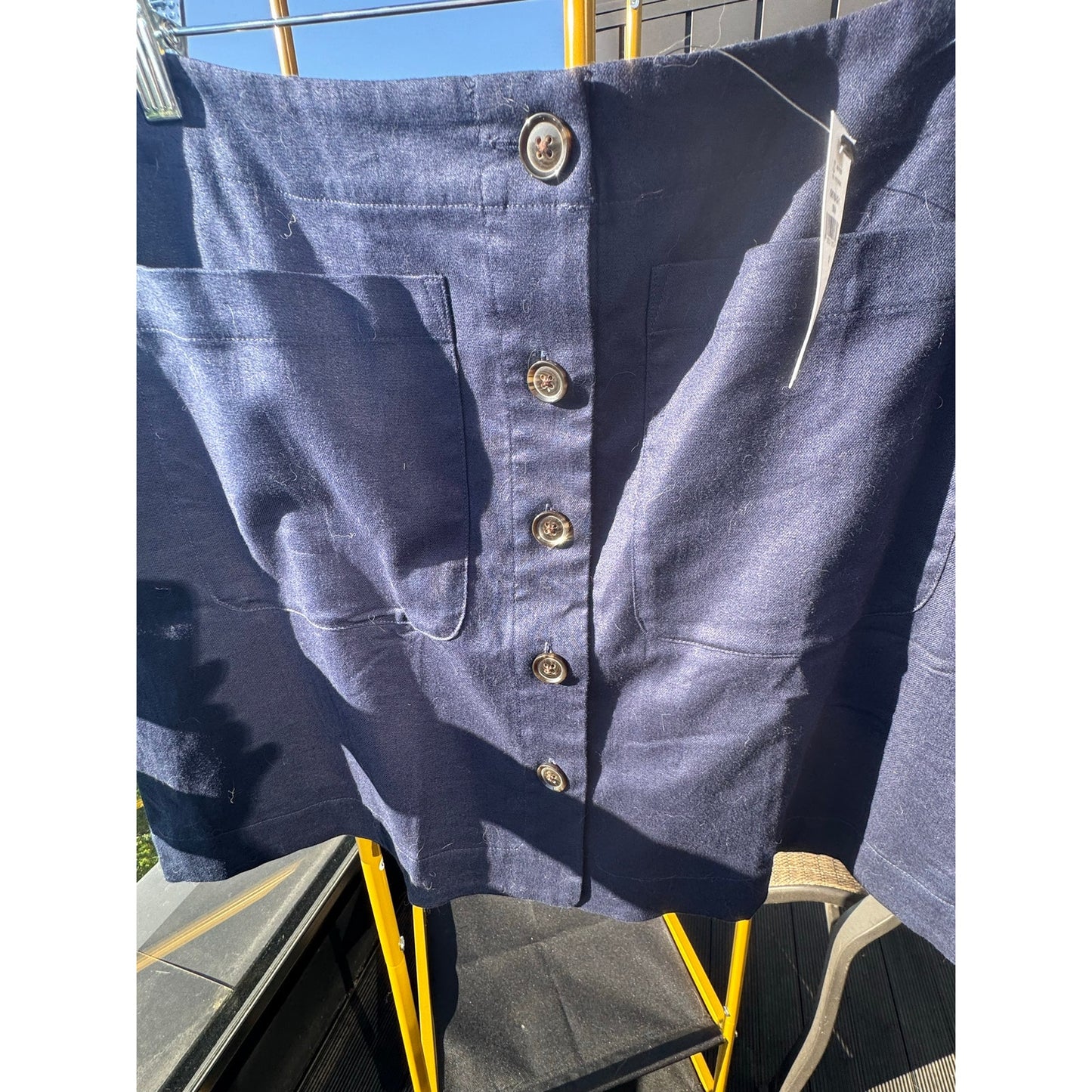 Banana Republic Linen Blend Navy Button Front Mini Skirt NEW Size 14