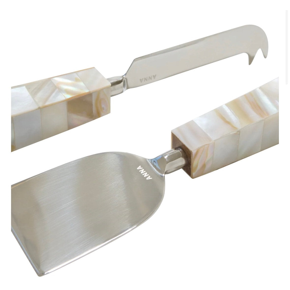 Anna New York Mother of Pearl Cheese Knife Set of 2 Stainless Steel Entertaining Gift