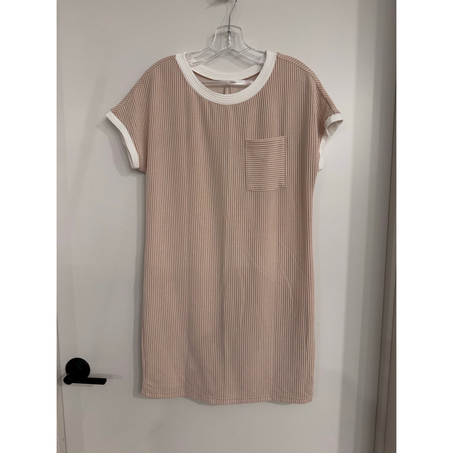 Neutral Ribbed T-Shirt Dress | Contrast Trim | Size Small