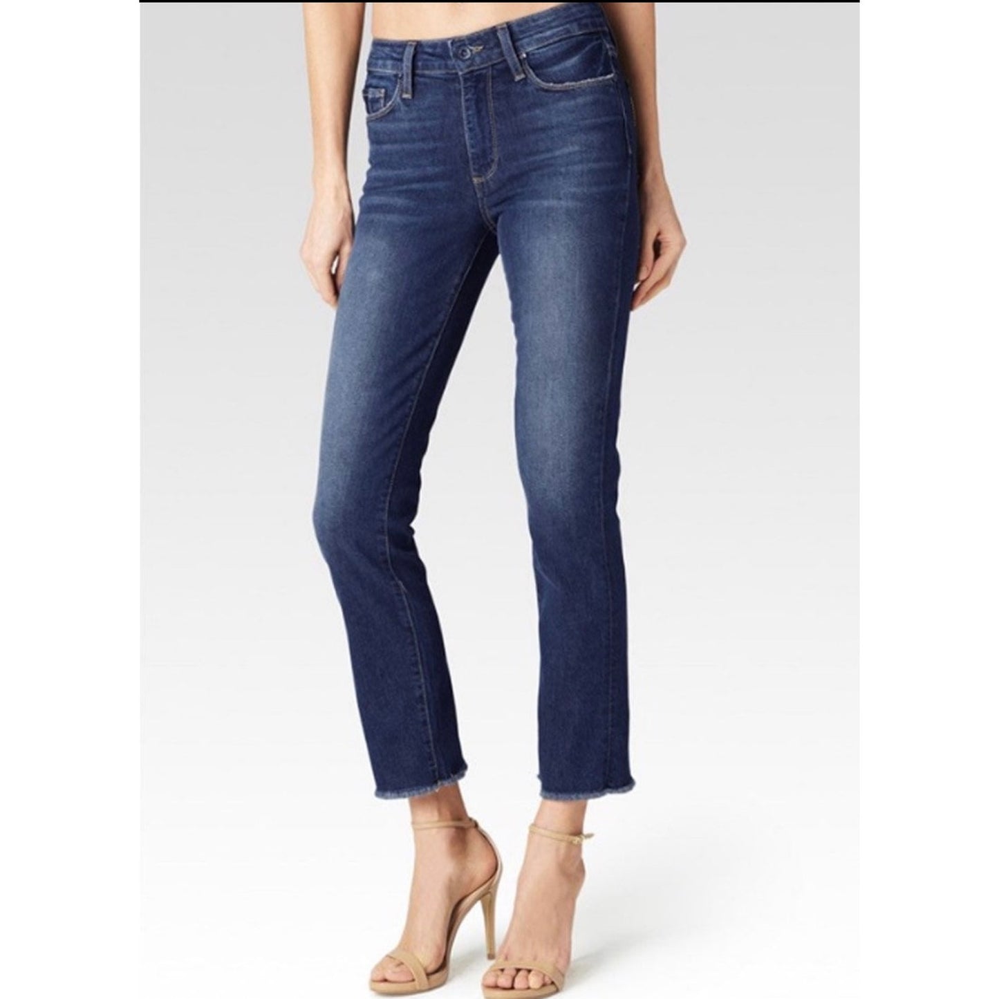 PAIGE Jacqueline Straight Raw Hem Jeans Size 32 Dark Wash Denim