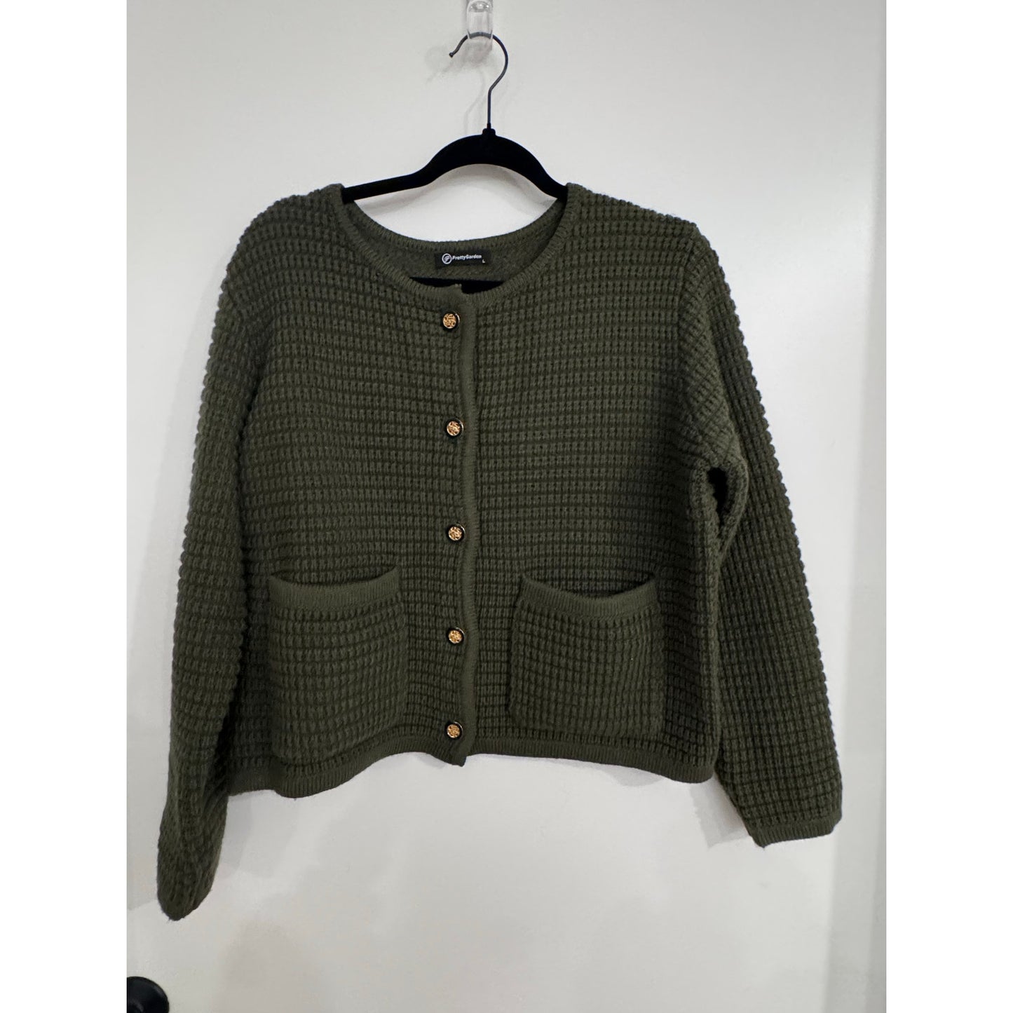 PRETTYGARDEN Army Green Knit Cardigan Sweater Women’s Size L Button Front Pocket