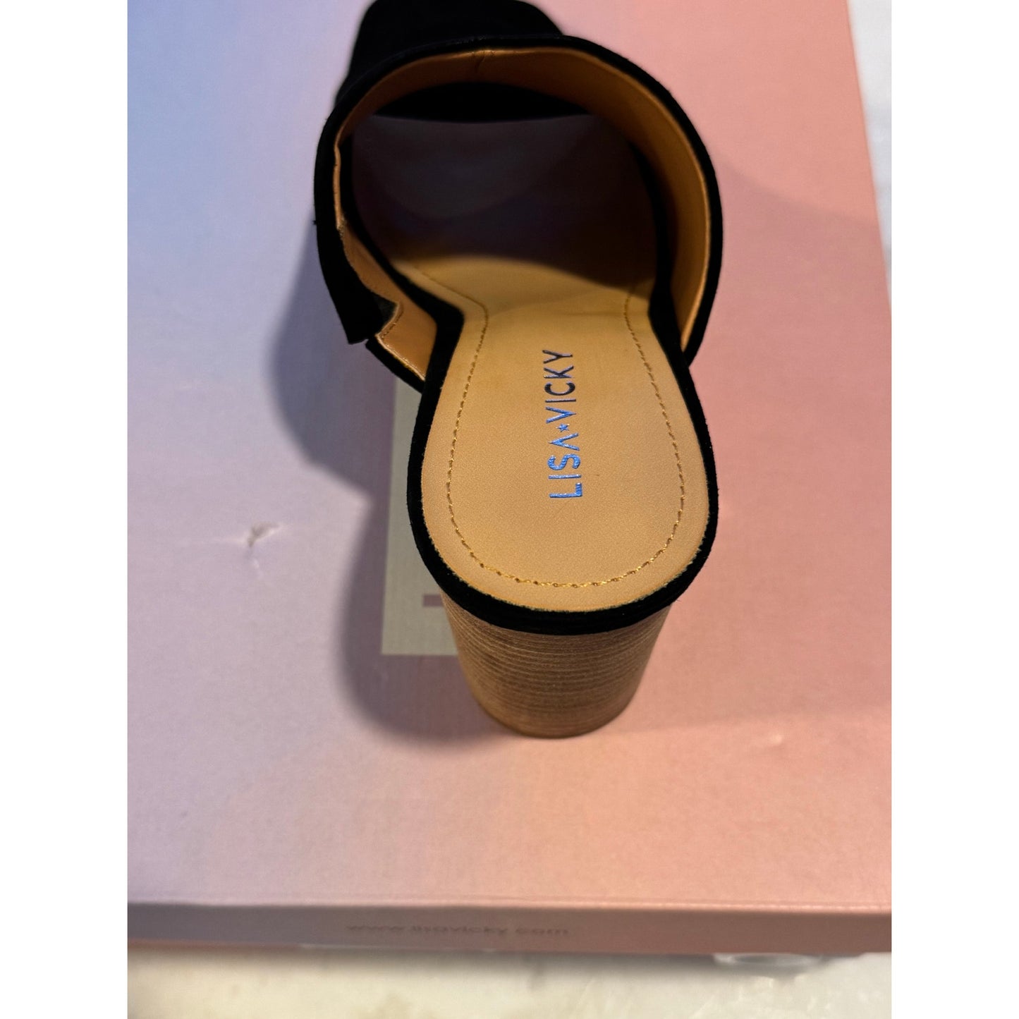 Lisa Vicky Virtue-V Black Kid Suede Block Heel Mules | Size 7 NEW