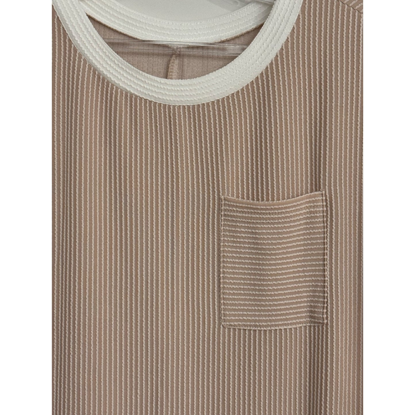 Neutral Ribbed T-Shirt Dress | Contrast Trim | Size Small