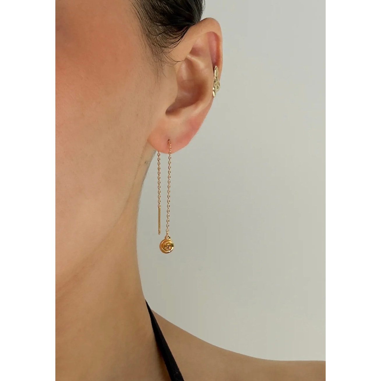 Luv AJ Shell Coil Threader Earrings Gold Seashell Dangle Earrings NEW